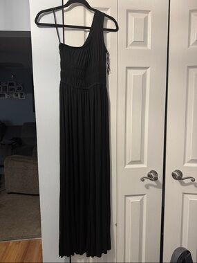 American Eagle Outfitters Black One-Shoulder Maxi Wide Leg Jumpsuit